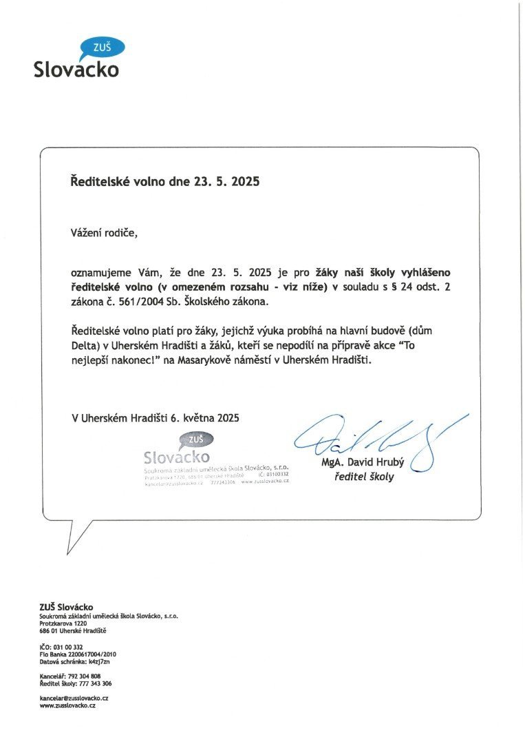 Ředitelské volno 23. 5. 2025